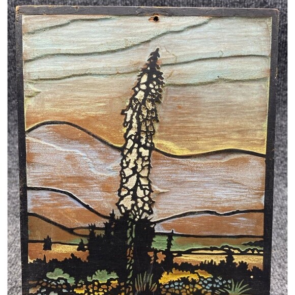 Wood Arts & Crafts Decorative Panel Carved Southwestern Landscape Desert Plaque - Picture 4 of 10